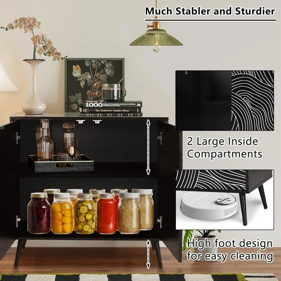 خزانة تخزين حديثة مكونة من قطعتين من خزانة جانبية للبوفيه مع رف قابل للتعديل وبابين وخزانة بيضاء لدخول المطبخ #5