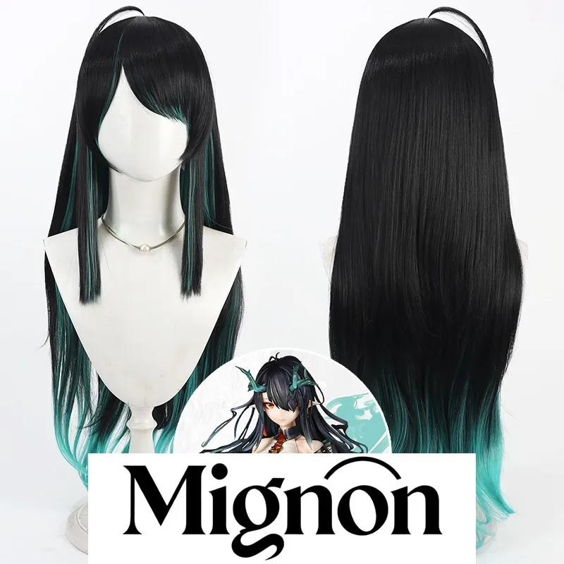 

Парик для косплея Arknights Dusk, черные голубые кудри с градиентом