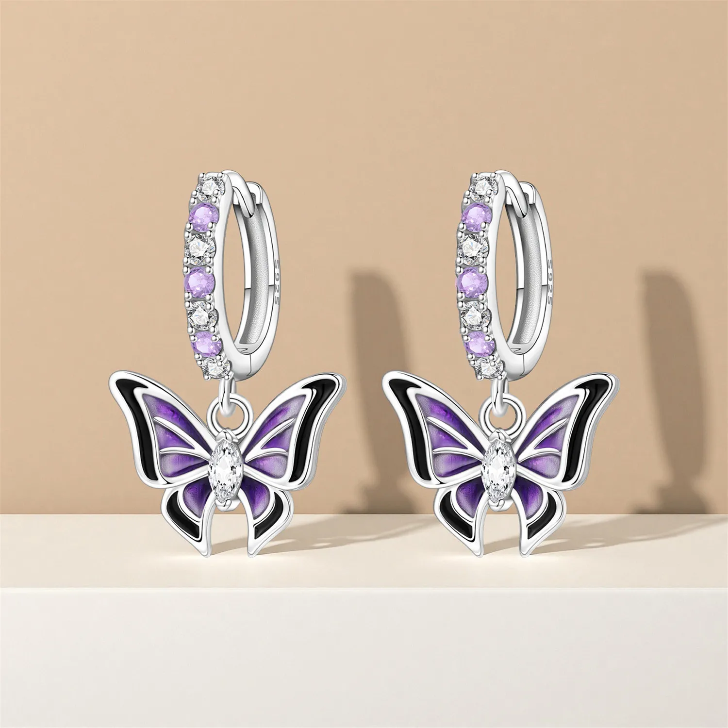 Cycuff 925 فضة الأرجواني فراشة الحشرات إسقاط أقراط النساء الأقراط سحر الاتجاه تنوعا هدايا مجوهرات الحفلات