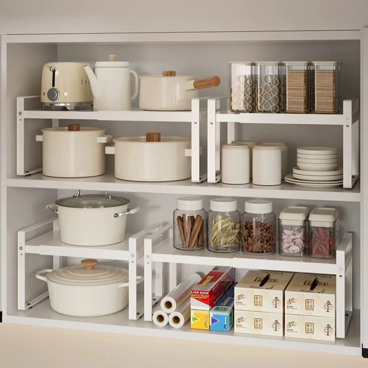 Telescopic Kitchen Cabinet Divider Multi Layer Pot Spice Bowl Storage Rack Adjustable Cupboard Separator For Cookware Tableware