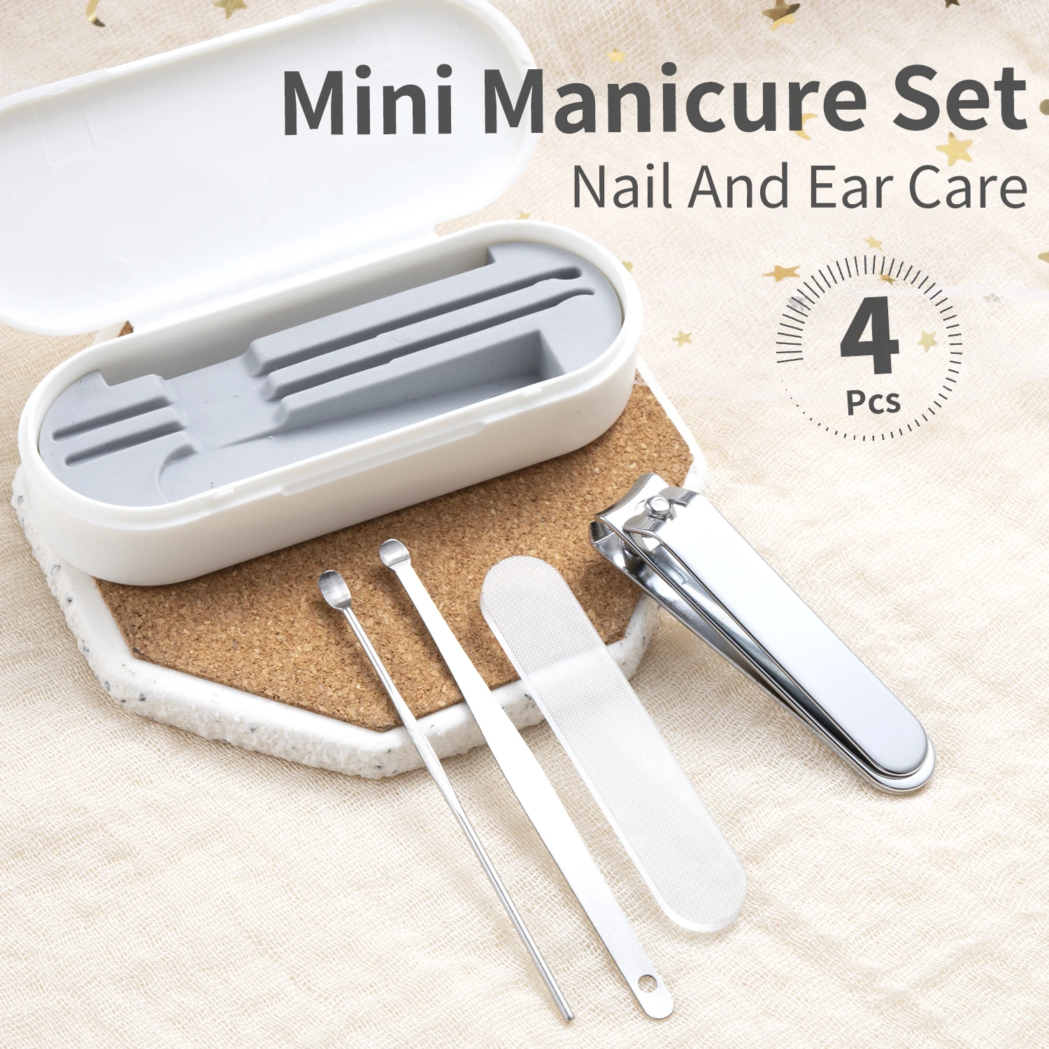 

4PCS Nail Clipper Set Nano Glass Nail File Ear Picks with Storage Box for Manicure Personal Care Tool for Travel Gift