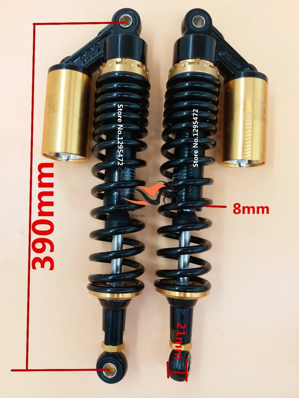 Universal 8mm spring   390mm motorcycle REAR AIR/NITROGEN CELL SHOCK ABSORBERS for Honda Yamaha suzuki kawasaki atv BLACK&GOLDEN