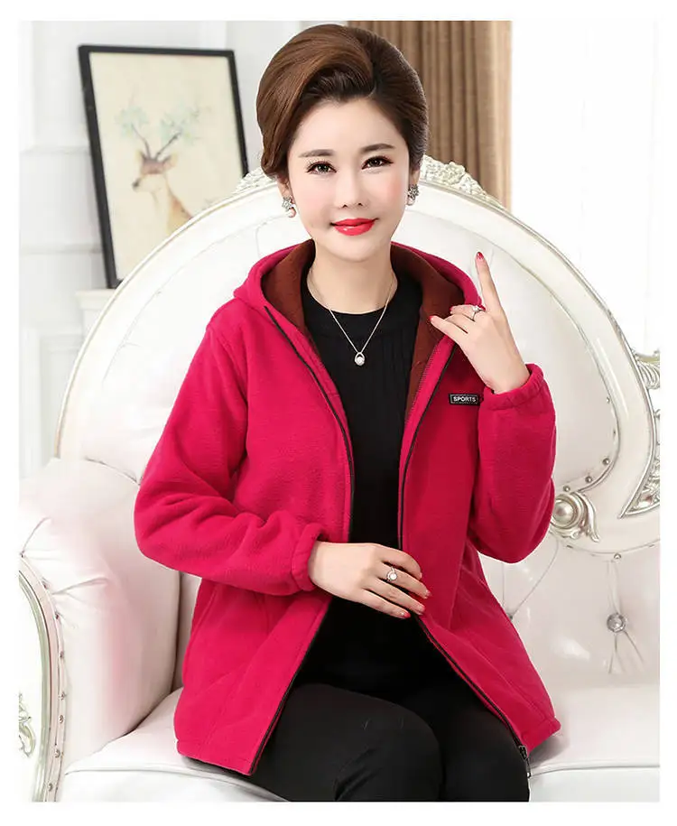 2023 New Autumn Winter Women Fleece Jackets 4XL Casual Overcoat Hooded Collar Warm Zipper Outerwear Mother Coat