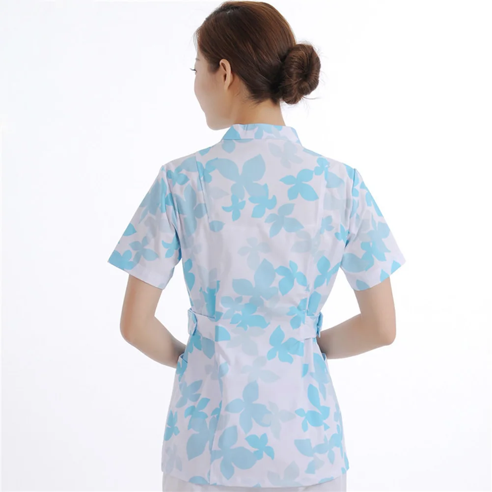 

1 set 1 Set Maple Pattern Nurse Uniform Short Sleeve Lightweight Breathable Hospital Work Suit Two-Piece Beauty Salon Lab Labour
