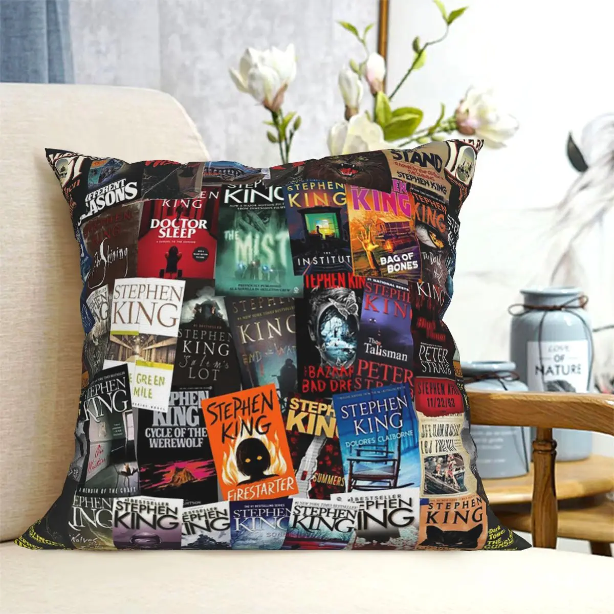 Stephen King Book Covers, Horror Bookworm Square Pillowcase Cushion Cover Pillow Case Throw Pillow Cover for Home Bedroom Car