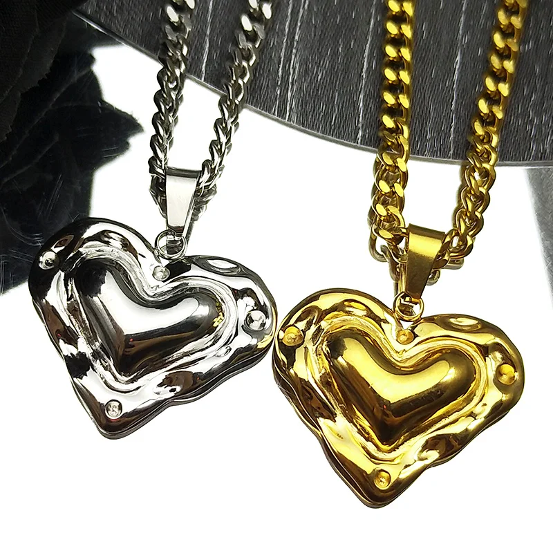 

Fashion Irregular Love Heart Pendant Necklace for Women Men Stainless Steel Gold Color Statement Hip Hop Chain Jewelry Gifts