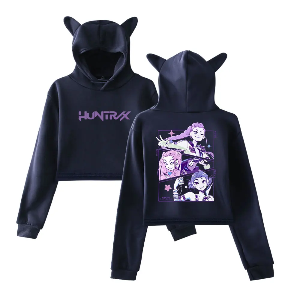 KPop Demon Hunters 2025 Merch Hoodies Sweatshirt for Girls Cat Ear Crop Pullover Casual Clothes