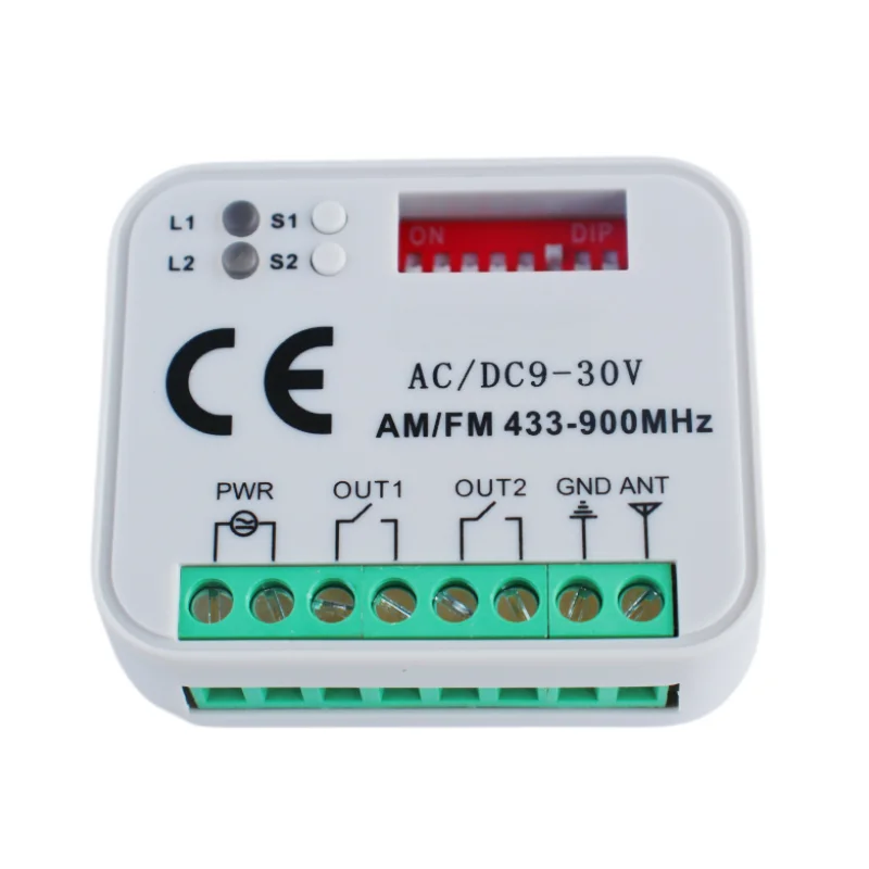 Factory 2-channel garage door remote control receiver 433 868MHz  multi frequency 300-900MHz AC/DC 9-30V receiver