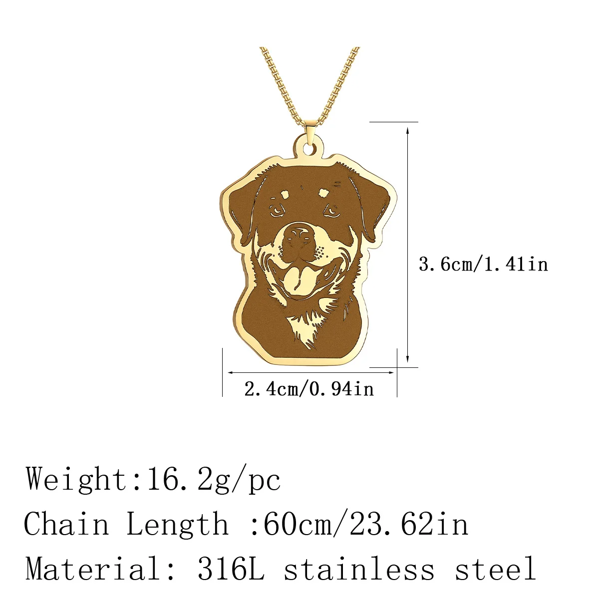 Gold Plated Rottweiler Pet Dog Design Tarnishproof Stainless Steel Pendant Charms Necklace for Women Men Jewelry Kids Gifts