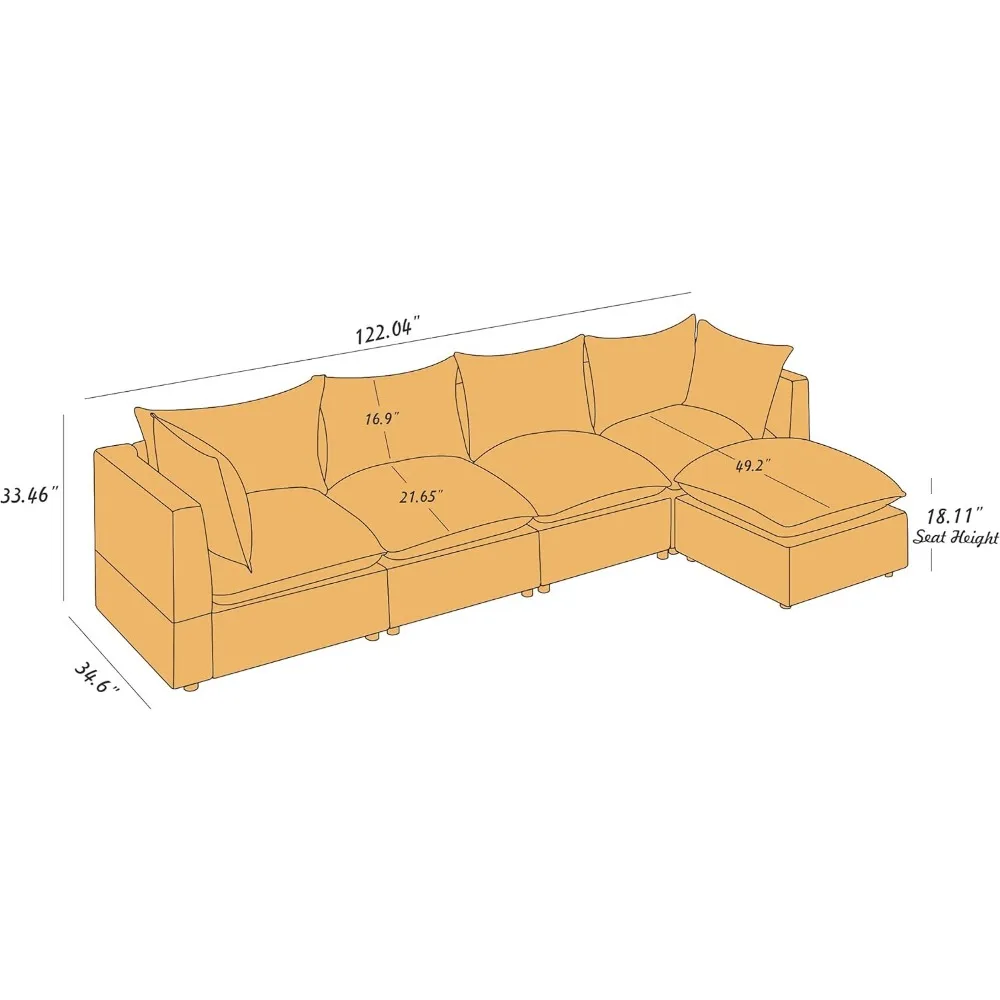 Modular Sectional Sofa, 5 Seater Sofas with Reversible Chaise for Living Room, L Shape Sofas, Sofa