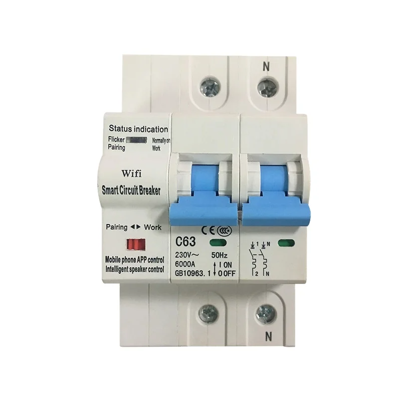 Smart Life APP RCBO Circuit Breaker with Power Monitoring 2P WiFi Leakage Current Short Circuit Protection Alexa