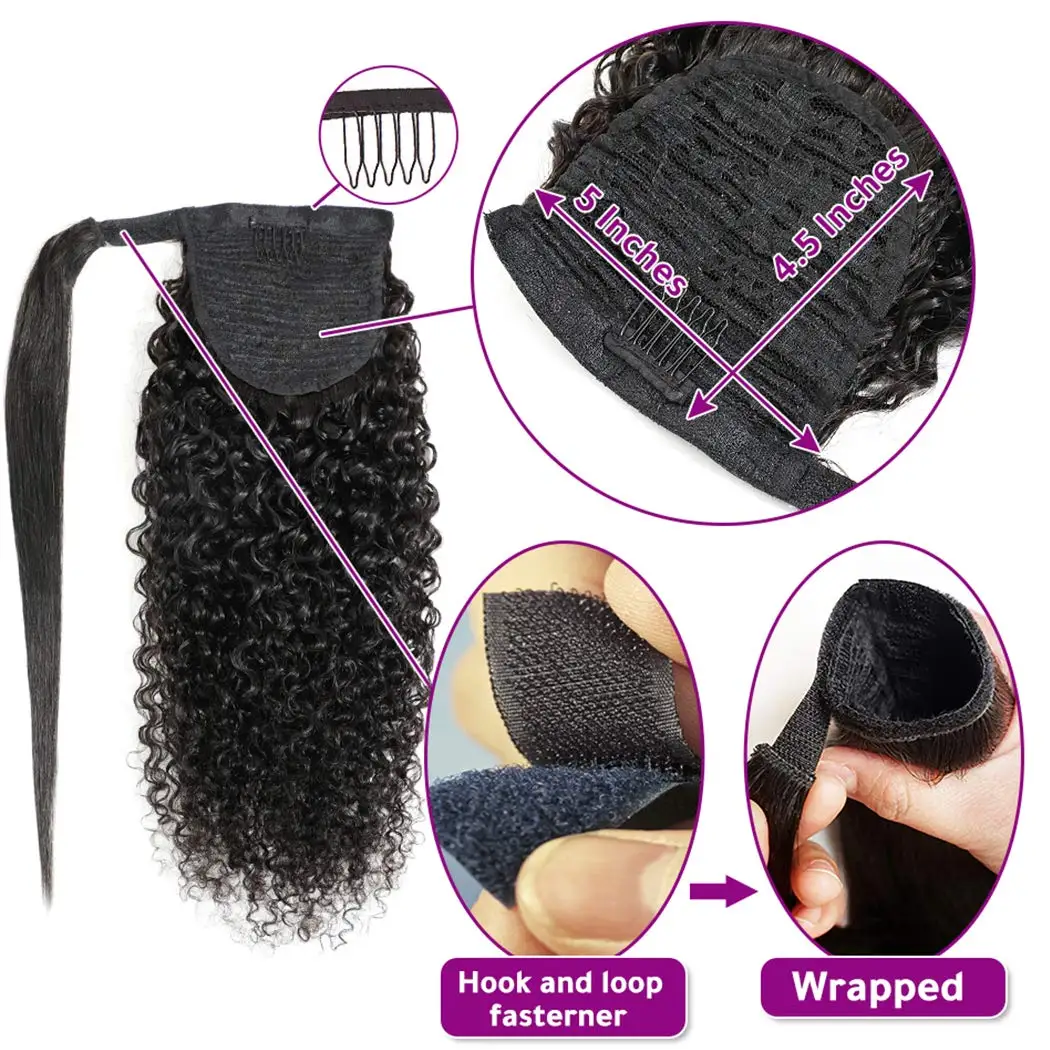 غريب مجعد اللون الطبيعي التفاف حول الشعر البشري معجون سحري ذيل حصان 100٪ وصلة إطالة شعر طبيعي برازيلي #2