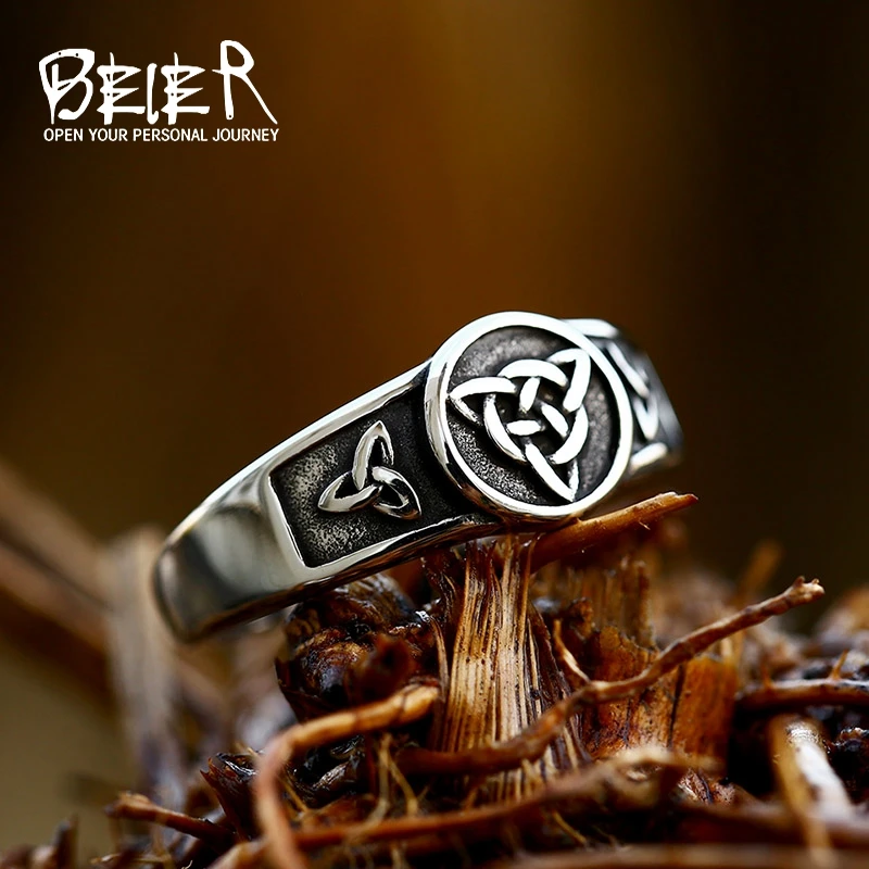 BEIER 2023 New Creative Design Stainless Steel Viking Knot Celtics Knot Ring Men Nordic Trinity Wedding Rings Fashion Jewelry