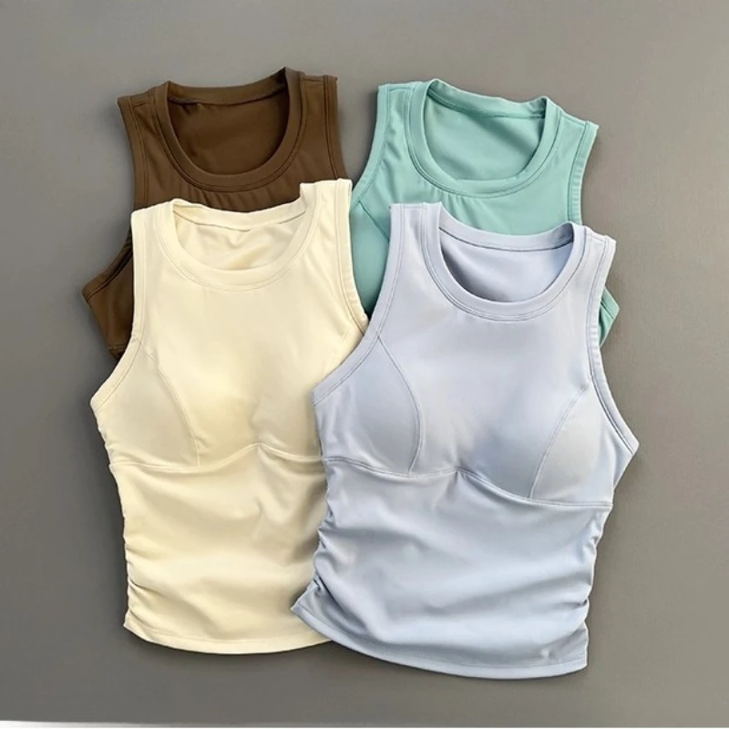 

Mileegirl Racer Back Женская майка для йоги со встроенными подушечками Спортивные укороченные топы без рукавов для тренажерного зала и фитнеса Противоударный бюстгальтер для тренировок Футболка