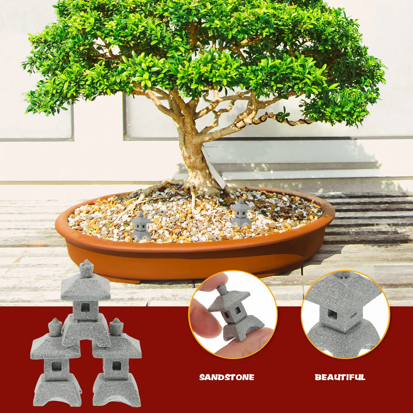 

4pcs Landscape Pavilion Mini Pagodas Grey Garden Landscape Ornament Decor Sandstone Bonsai Ornament Yard Adornment