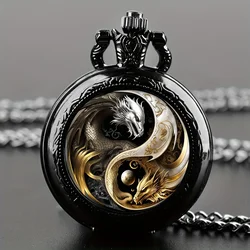 Vintage Inspired Double Dragon Pocket Watch Design with Dual-Tone Golden and Silvery Colors, Precise Quartz Movement  Watch