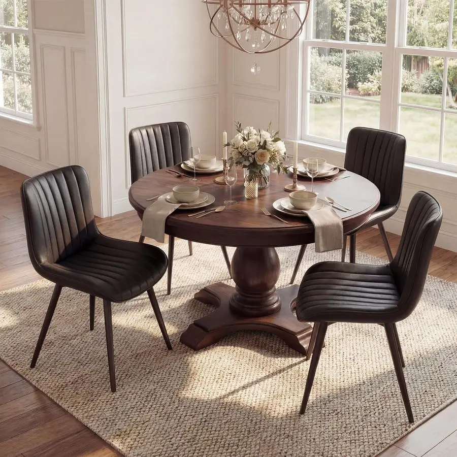 

Набор из 4 мягких стульев для столовой, черные кухонные стулья из искусственной кожи с металлическими ножками, толстыми подушками Accent A