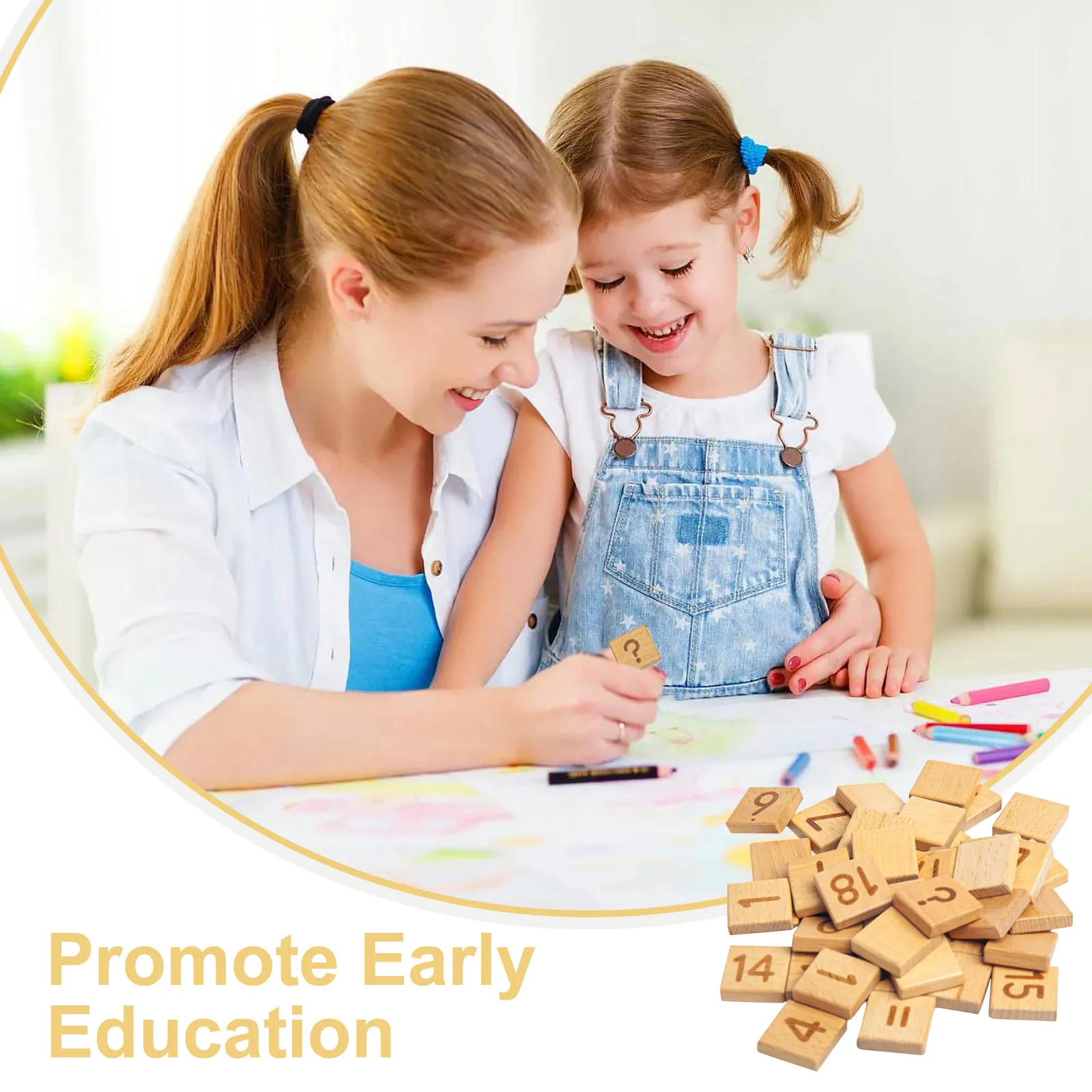 1Set Math Manipulatives Set Wooden Number Tiles Early Education Preschool Math Learning Number Tile Counting Practice Kids
