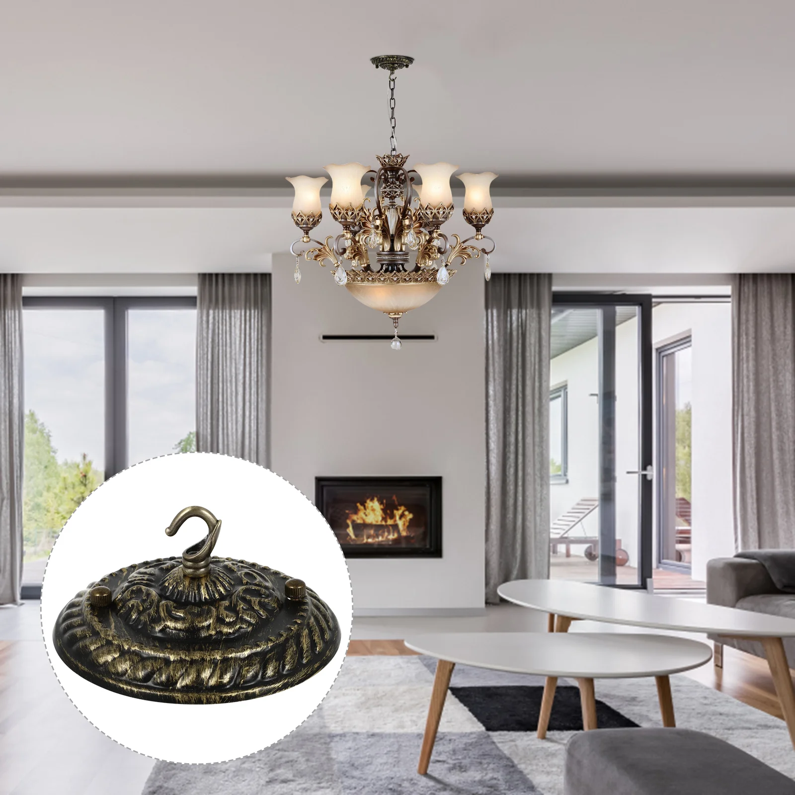 Black Decor Chandelier Shade Hook Ceiling Light Retro Lights Canopy Fixture Plate Household Zinc Alloy