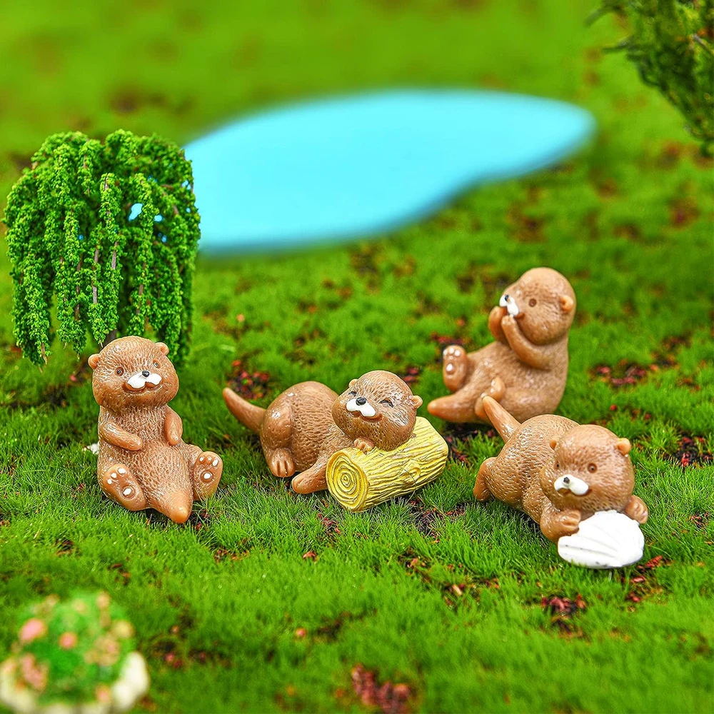 4/8 Pieces Otters Miniatures - Resin Charms Cabochons for Slime or Home Decoden - DIY Mini Fairy Garden Statue Animals