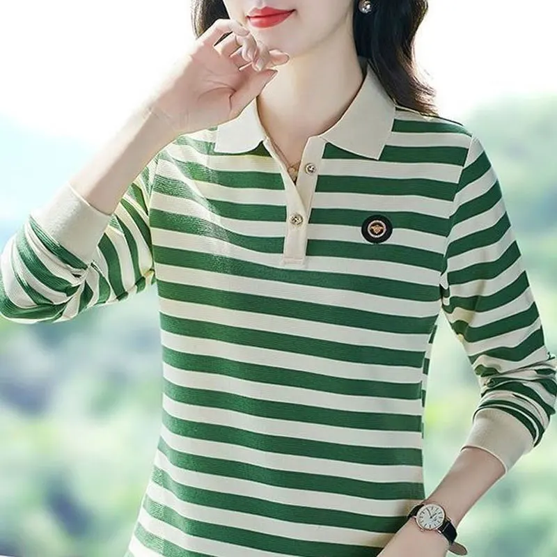 Fashion Spliced Turn-down Collar Blouse Button Casual Striped Women's Clothing Korean Spring Autumn Patch Designs Straight Shirt