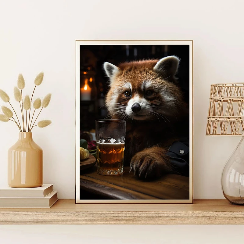 Alcoholic Animals poster Animal Drinking Beer Canvas Printing Poster Wall Art Decor Paint Kitchen Living Room Bar Art Decoration