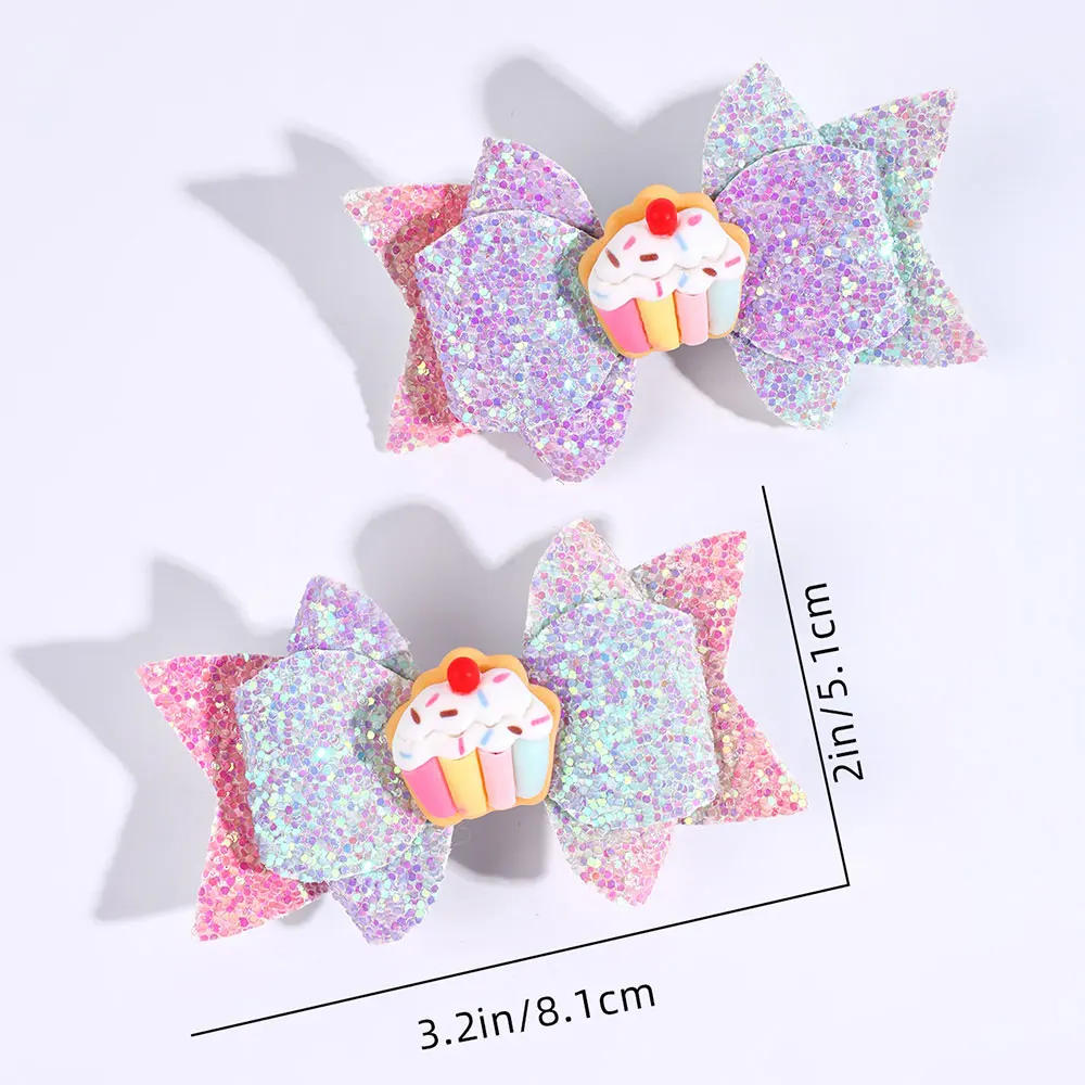 2Pcs Shiny Glitter Children Hairpin Kids Hair Barrette Rainbow Summer Baby Hair Clips Cute Bow Barrettes Kids Hair Accessories