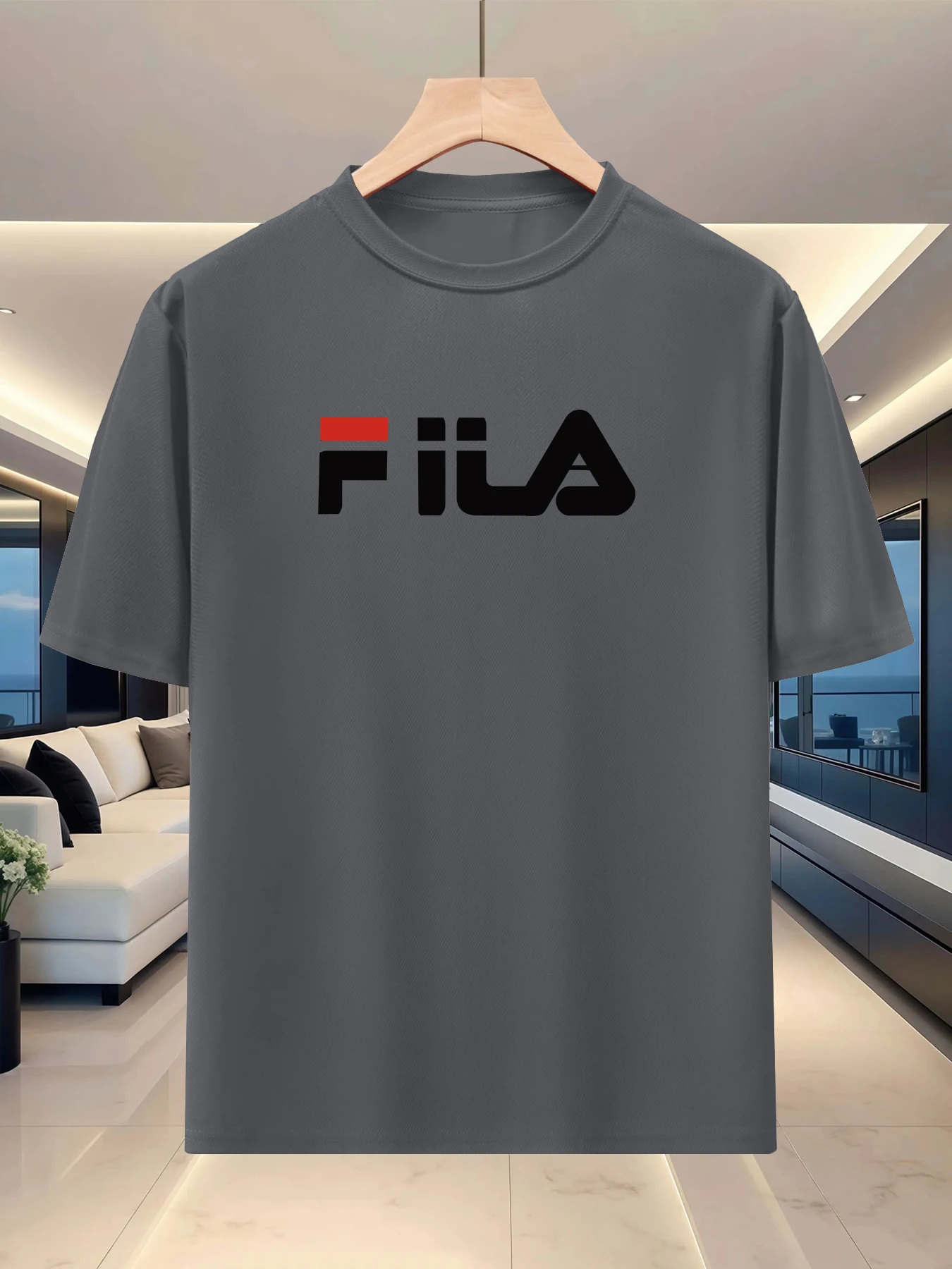 T-shirt imprimé d'été pour hommes - tissu respirant - décontracté à col rond et manches courtes - haut de sport pour la course et le fitness