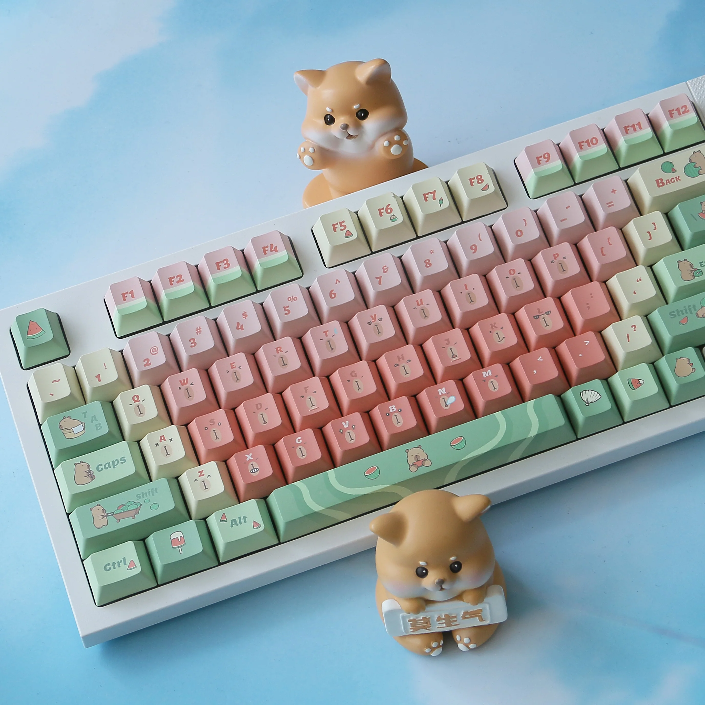 Capybara Watermelon Theme Keycaps Set QX3/Cherry Profile PBT Sublimation DIY Mechanical Keyboard Caps Summer Cute Keycap