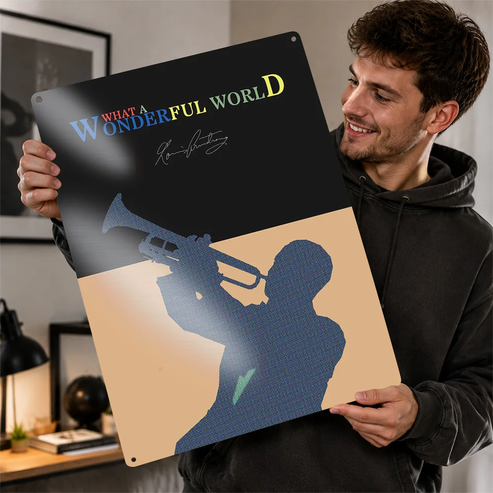 What A Wonderful World Trumpet Design Printed Poster Vintage Graphic Wall Art For Bedroom Customized Aluminum Metal Sign Gift