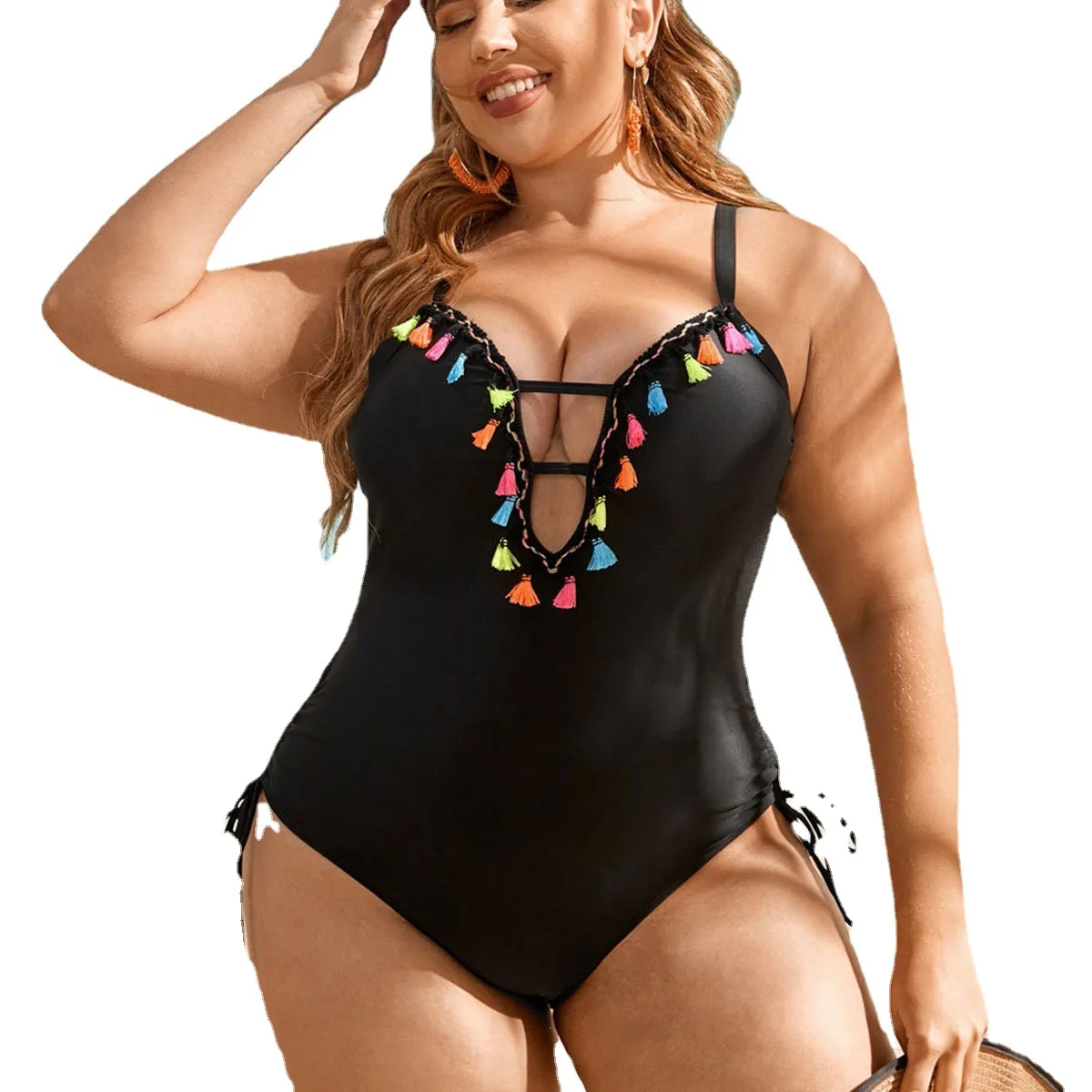 One Piece Black Swimwear 2022 New Large Hollow Out Swimwear Adjustable Bikini