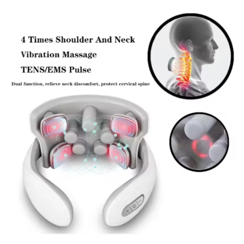 Nieuwe vibratie nekmassager Oplaadbare lage frequentie puls cervicale stimulator Slimme elektrische nekmassager Heet kompresmassage - afbeelding 2