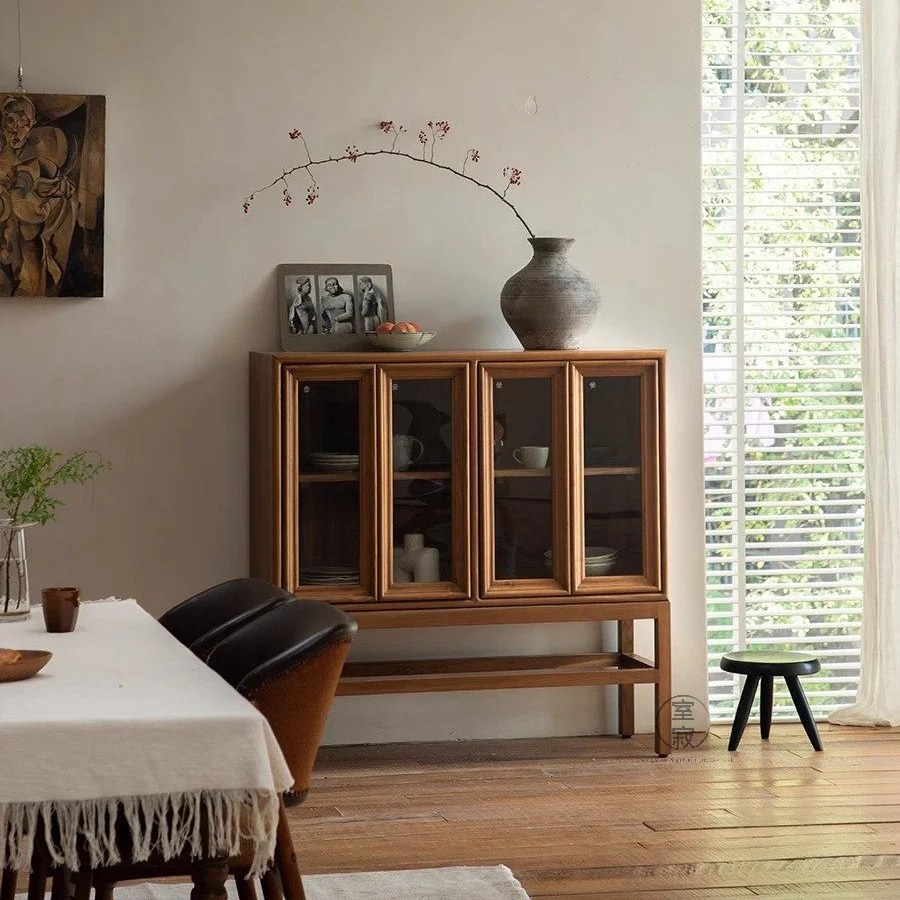 

@3 # Modern Solid Wood Dining Room Living Room Sideboard Cabinet Modular Design Teak Wood Glass High Stand Cabinet For Kitchen H