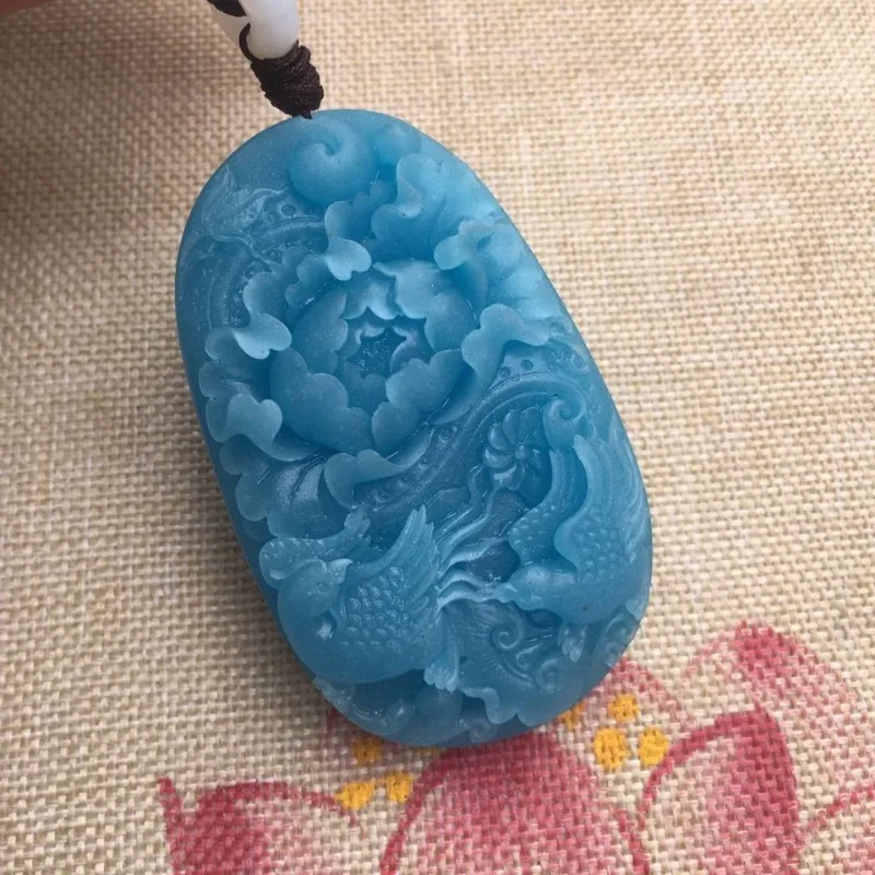 Natural Tianhe Stone Yuanyang Playing in The Water Palace Wind Glacier Blue Ladys Popular Pendant Pendant - Image 2