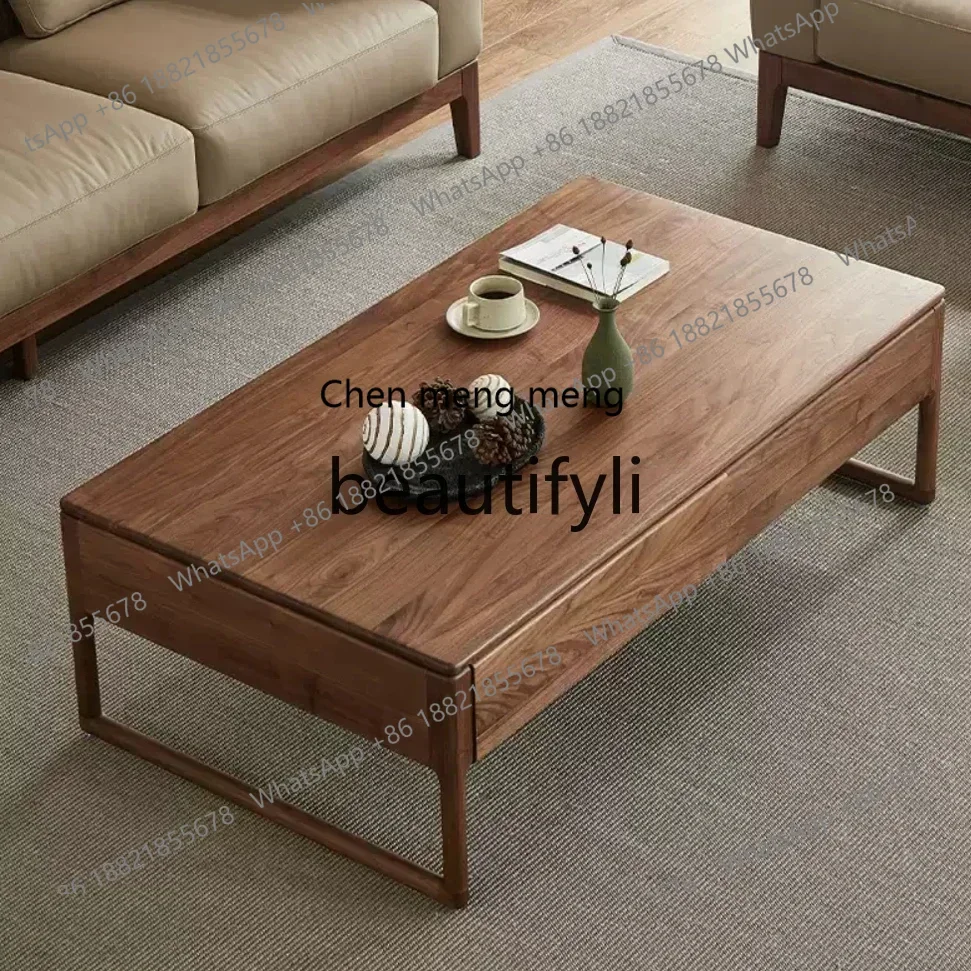 32North American black walnut coffee table living room home tea table Nordic solid wood with drawers low table