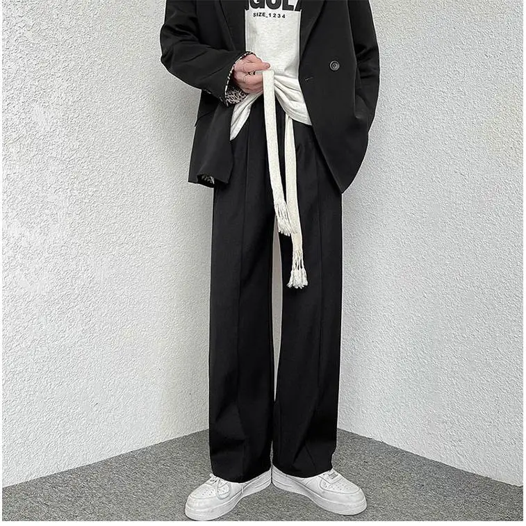 

Black Wide Leg Pants Men's Spring Autumn High Waist Draping Loose Slimming Long Walking Pants Straight Cut Floor-Length Trousers