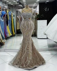 Aso Ebi Dubai Long Tassel Evening Dresses Haute Coutures Mermaid Prom Dress Luxury 2024 Beading Engagement Party Dress Robes