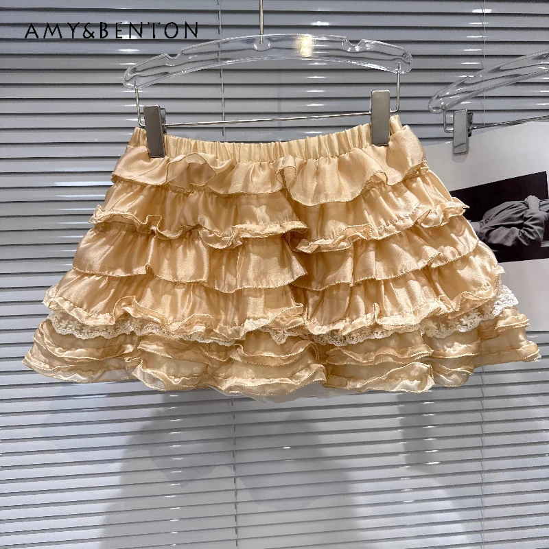 2026 Summer New Sweet Y2k Multi-layer Women's Cake Skirt French Design Elastic Waist Versatile Mesh Fluffy Short Skirts Ladies