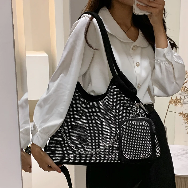 Luxury Fashion Diamonds Women\'s Handbags 2023 New Rhinestone Large Capacity Shoulder Tote Bag Ladies Portable Crossbody Bags