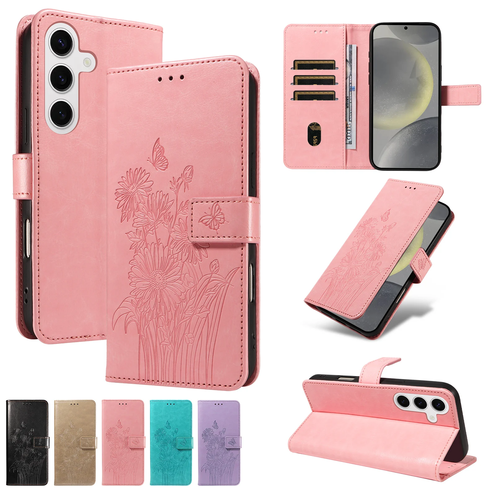 Geprägte Flip-Kartenfach-Schutzhülle für Samsung S26/S25/S24/S23/S22/S21/S20Fe Kunstleder Brieftaschen-Handyhülle – Detail 4