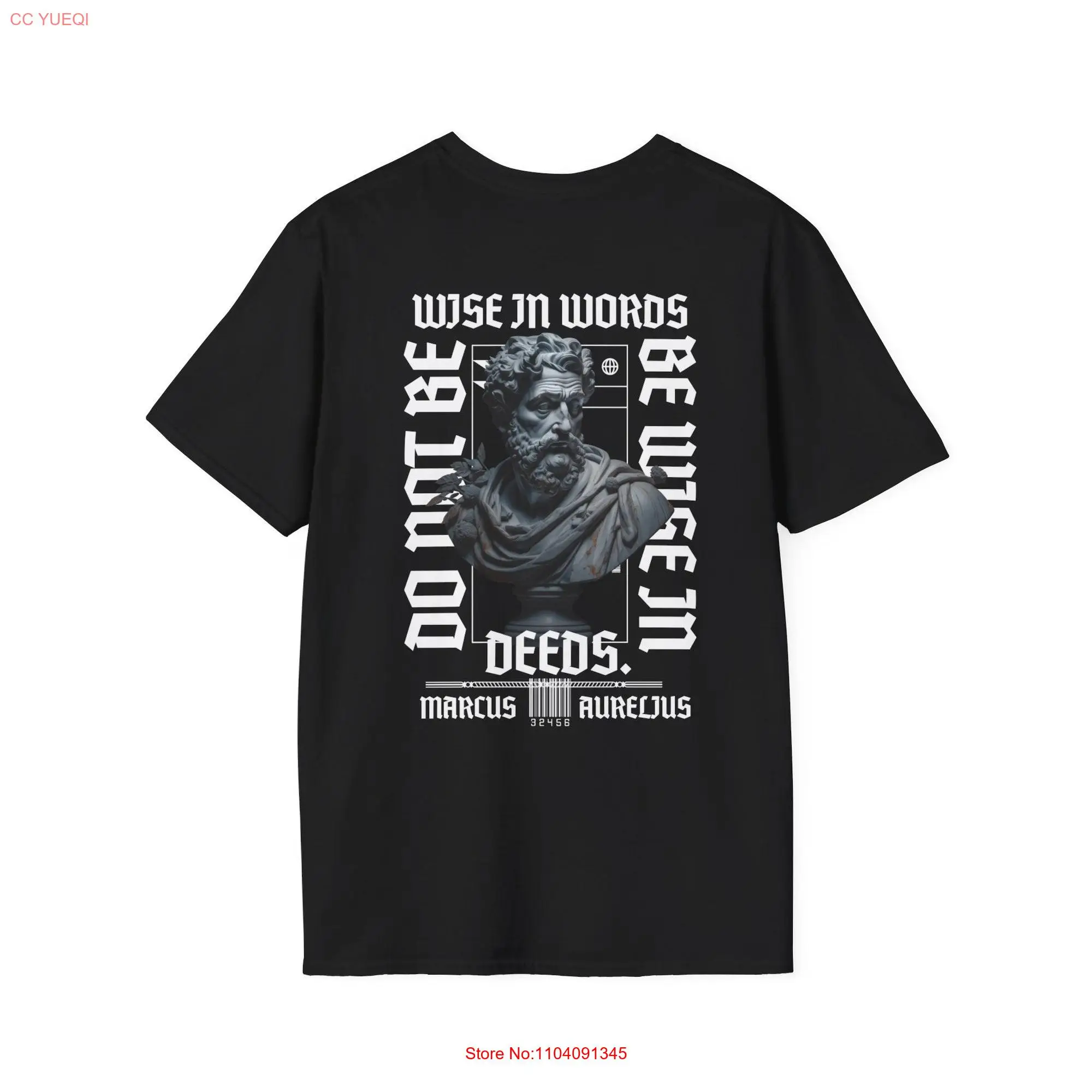 Stoic wisdom Marcus Aurelius quote Philosophy inspired Ancient modern style Deeds over words Stoicism art Motivational tee