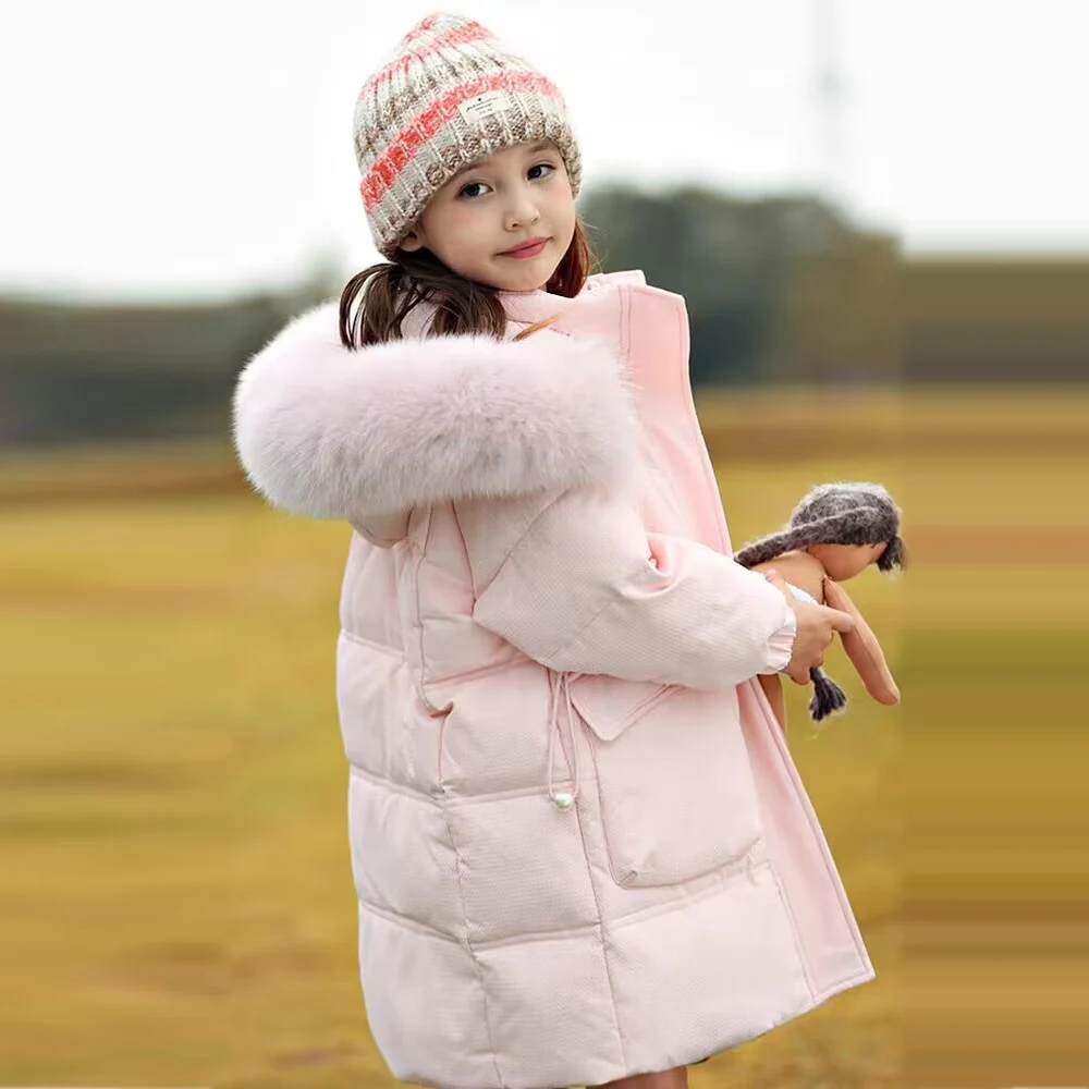 Cold Winter toddler kids Girls\' Clothes baby Outfits Fur Collar Long Down outerwear Thick Warm Down Coat for Girls\' Clothing