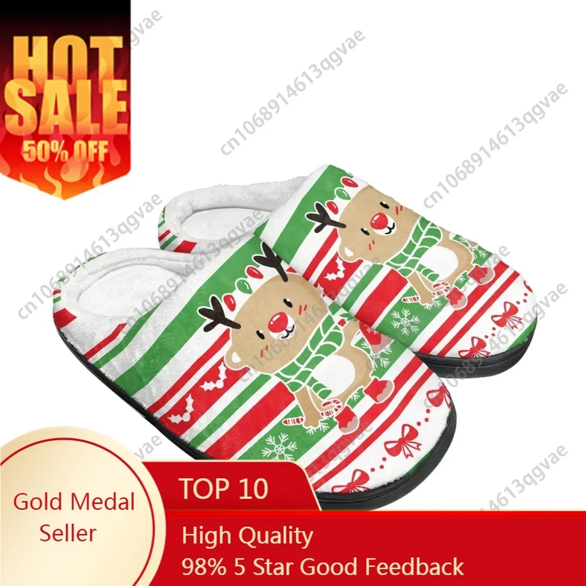 

Cartoon Christmas Cute Elk Stripes Santa Claus Home Cotton Slippers Mens Womens Teenager Plush Bedroom Keep Warm Custom Slipper