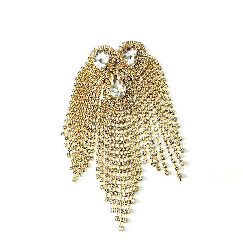 Shoulder Brooch Tassels Rhinestones Jewelry Handmade Shiny Epaulet Clothes Decor Shoulder Brooches Clothing Accessories Gift