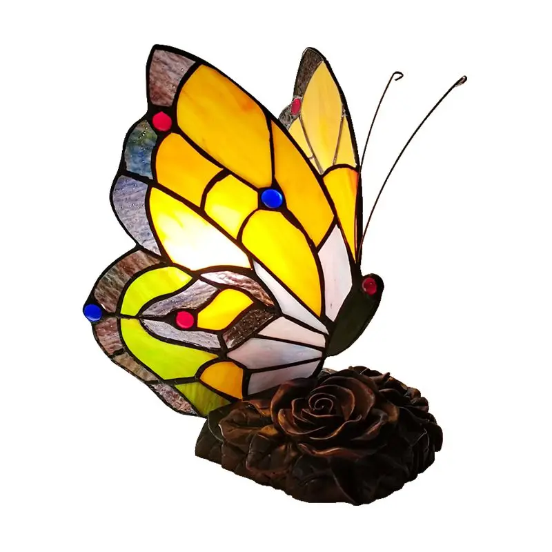 American Butterfly Night Light Tiffany Style Children\'s Room Bedroom Breastfeeding Light Decoration Bar Glass Decorative Light