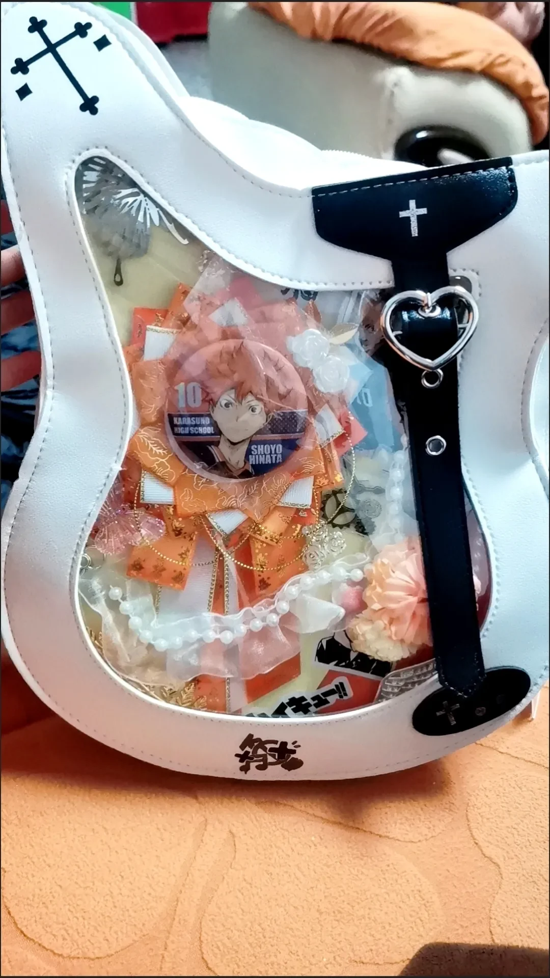 Luxury Ita Bag Accessories,Orange Badges Holder Base Tray,Ribbon Badge Rosette ,Handmade Anime cosplay Crafts,Lolita gate