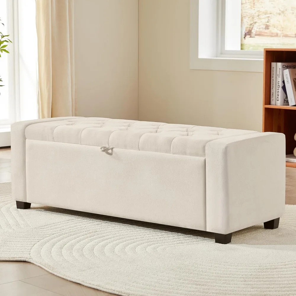Storage Ottoman with Upholstered Tufted Seat, Safety Hinge, Supports 350 lbs, Multi-Purpose Bench for Entryway and Living Spaces