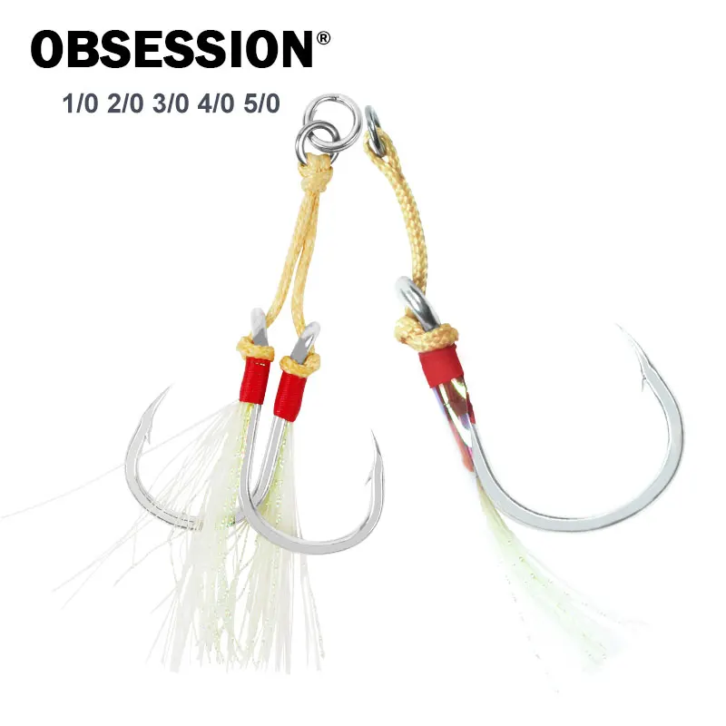 OBSESSION HK002/3 10pcs Double Single Assist Jig Hooks 1/0 2/0 3/0 4/0 5/0 SJ41 Stainless Steel Slow Jig Assist Sea Fishing Hook