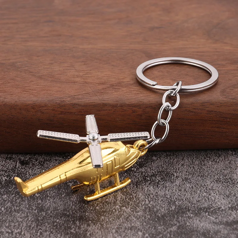 Retro 3D Helicopter Keys Holder Keychain Pendant Men\'s Creative Backpack Zinc Alloy Personalized Ornaments