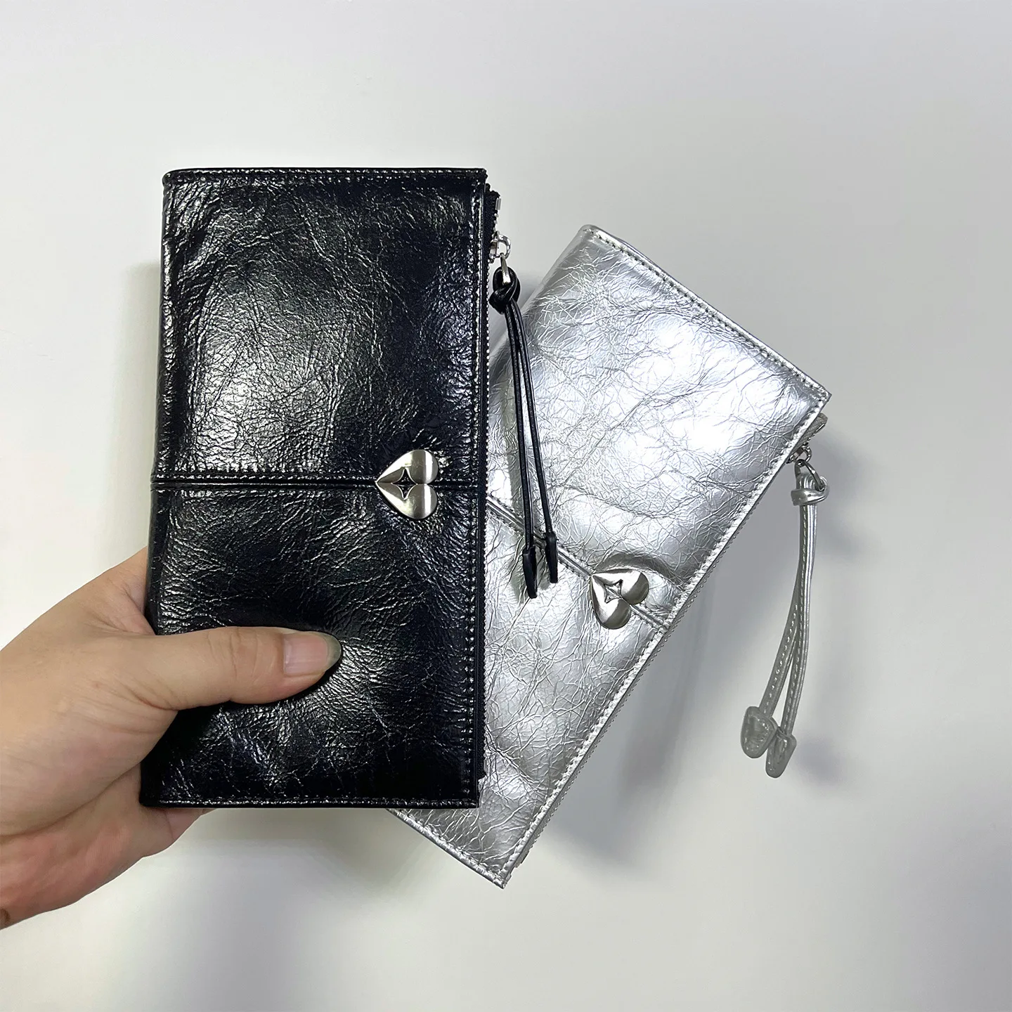 

Cowhide Women Long Wallets Fashion female clutch Purse thin money Clip phones bags soft Genuine leather card holder silver